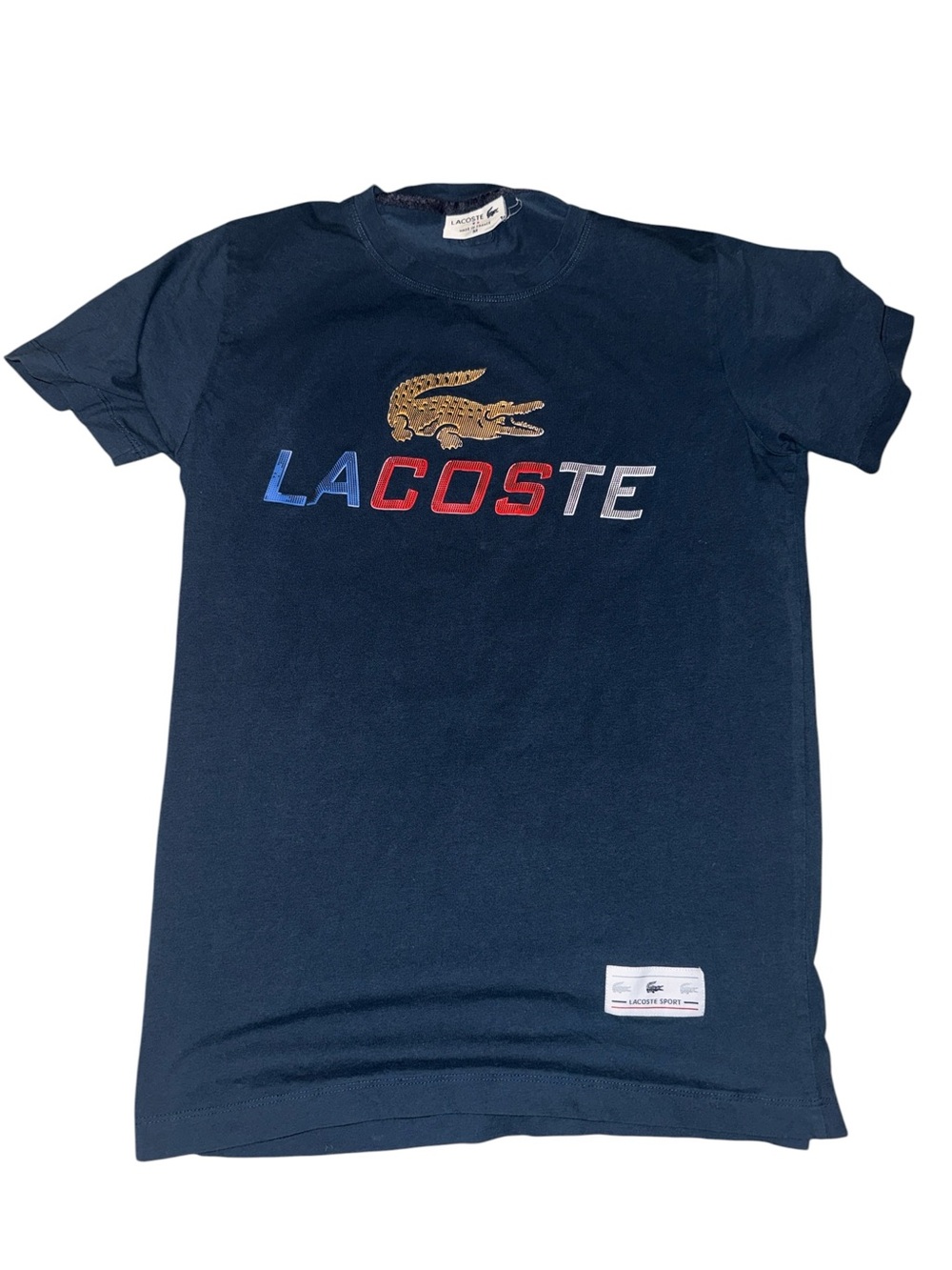 Lacoste Navy Tee with Gold Crocodile made in France Size M